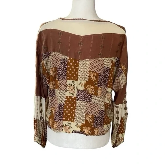Miss Me Women's Bohemian Patchwork Peasant Lace-Up V-neck Blouse Size L … - Picture 6 of 10